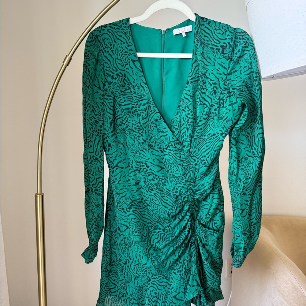 Parker Teal Animal Print Long Sleeve Dress